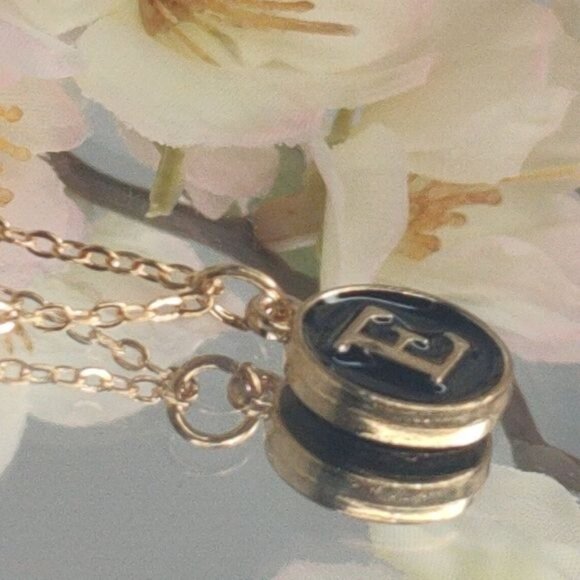 Pendant Necklace Alphabet Letter E Gold & Black Initial Coin Pendant Necklace - Picture 7 of 8
